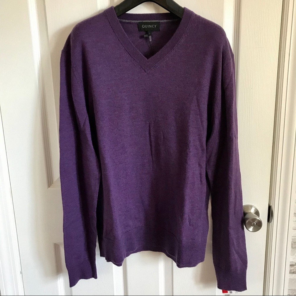 Quincy men’s purple wool V-neck sweater